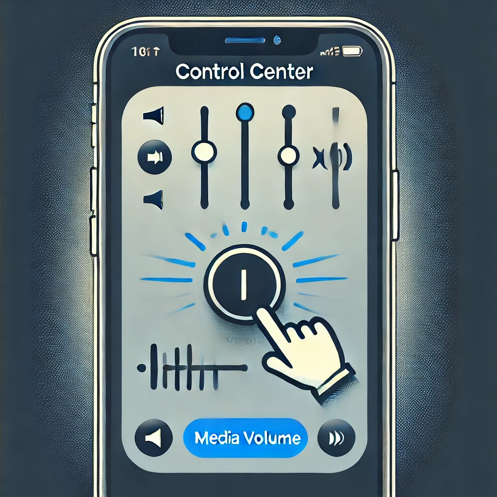 iPhone screen with the Control Center open, highlighting the volume slider being adjusted, representing the action of adjusting media volume during a FaceTime call.