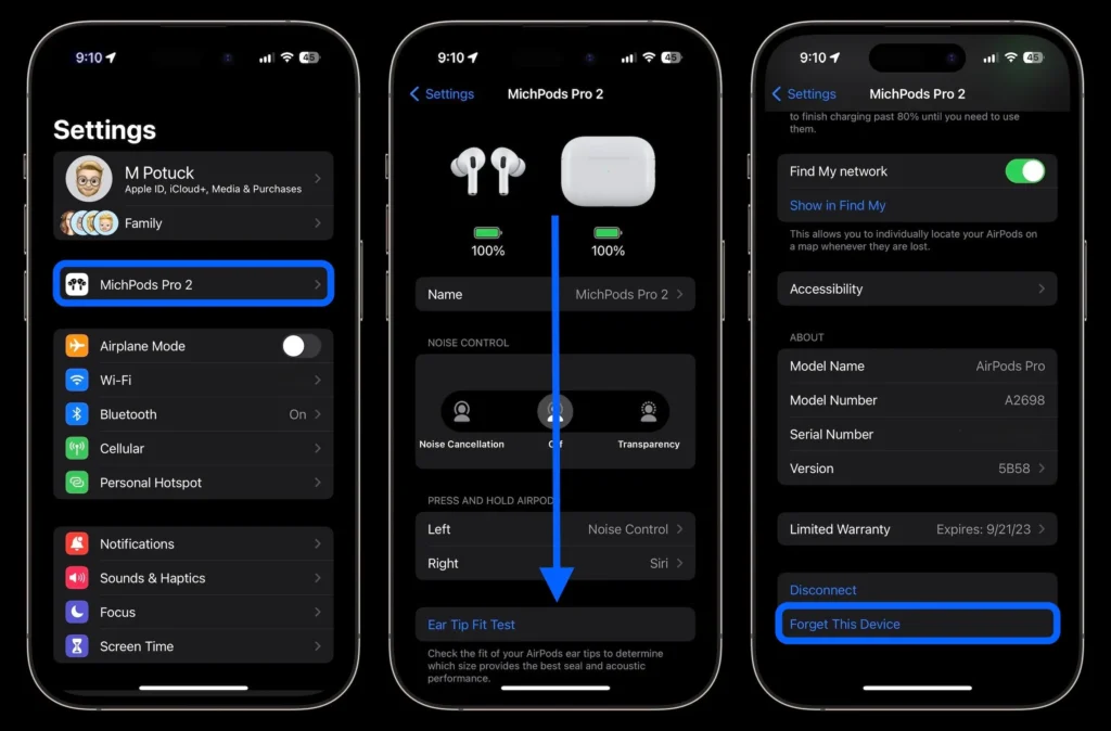 Unpairing AirPods from device