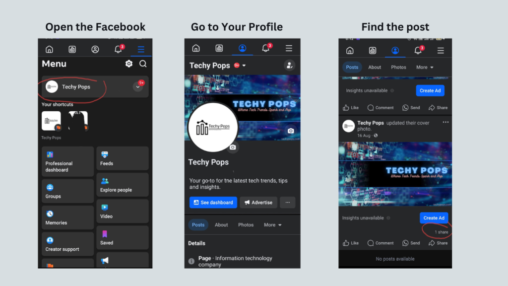 Steps tp check number of shares on facebook